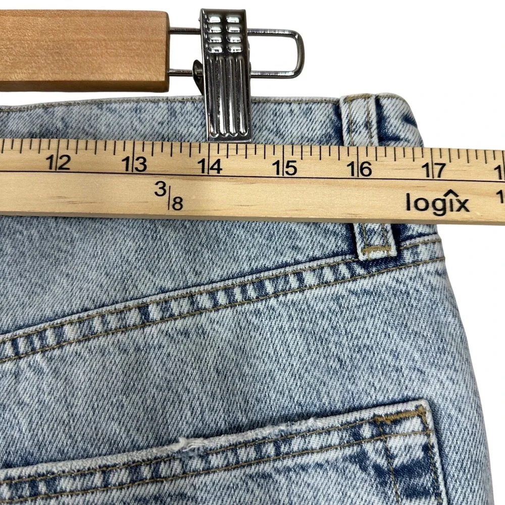 FRAME Le Slouch Bermuda Denim Shorts Acid Wash‎ Blue Button Fly Raw Hem Size 28
